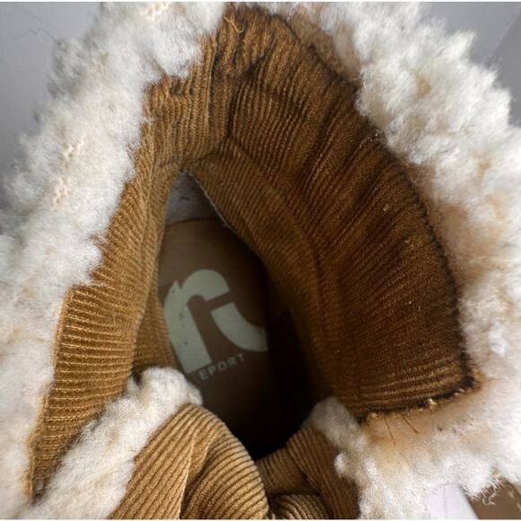 Vtg Y2K Report Tan Suede Fur Rubber Chunky Heel Ankle Boots Womens Sz 7.5 90s - Picture 10 of 16